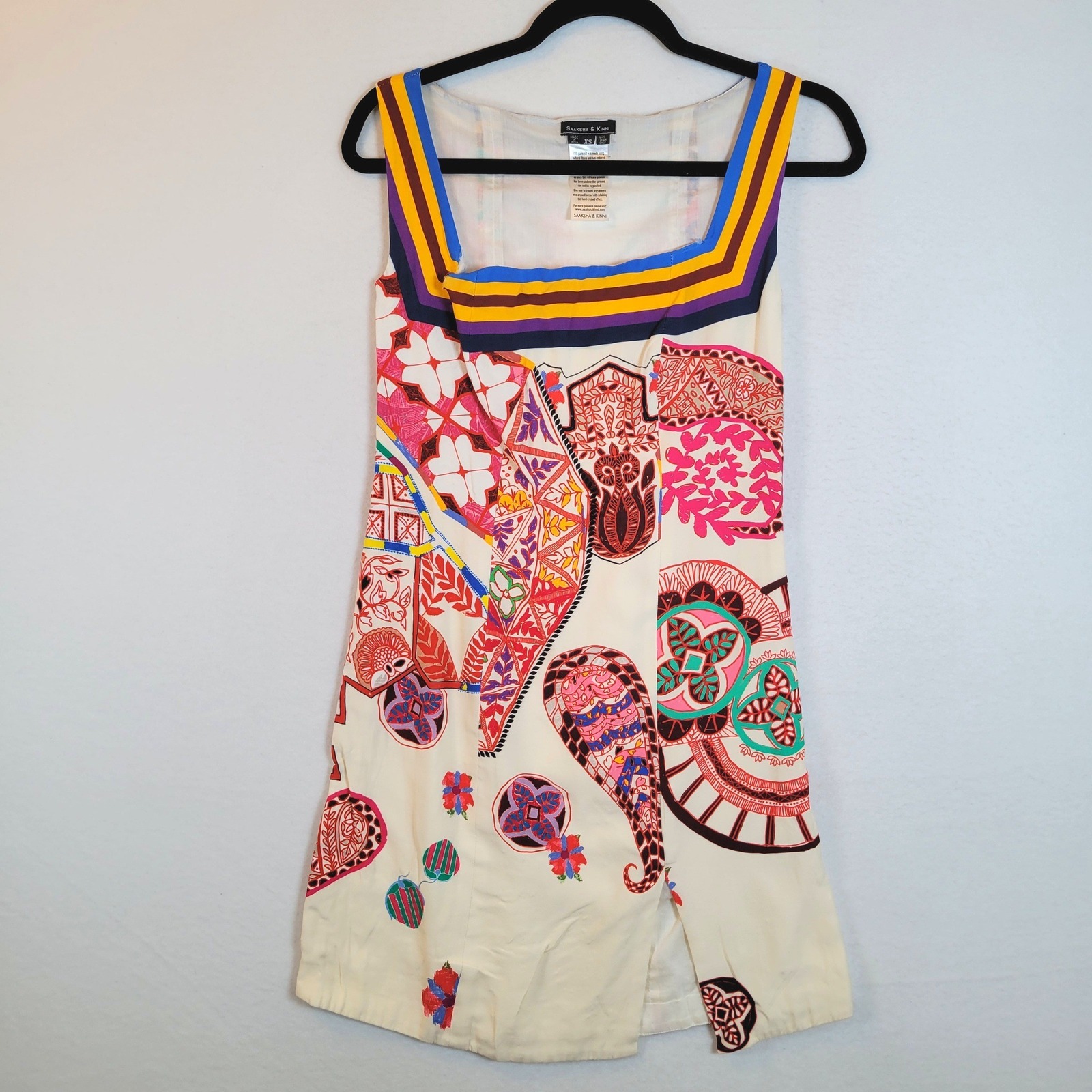 Saaksha Kinni Womens Megan Paisley Flower Ecclectic Dress Size Xs Ivory 70s Art